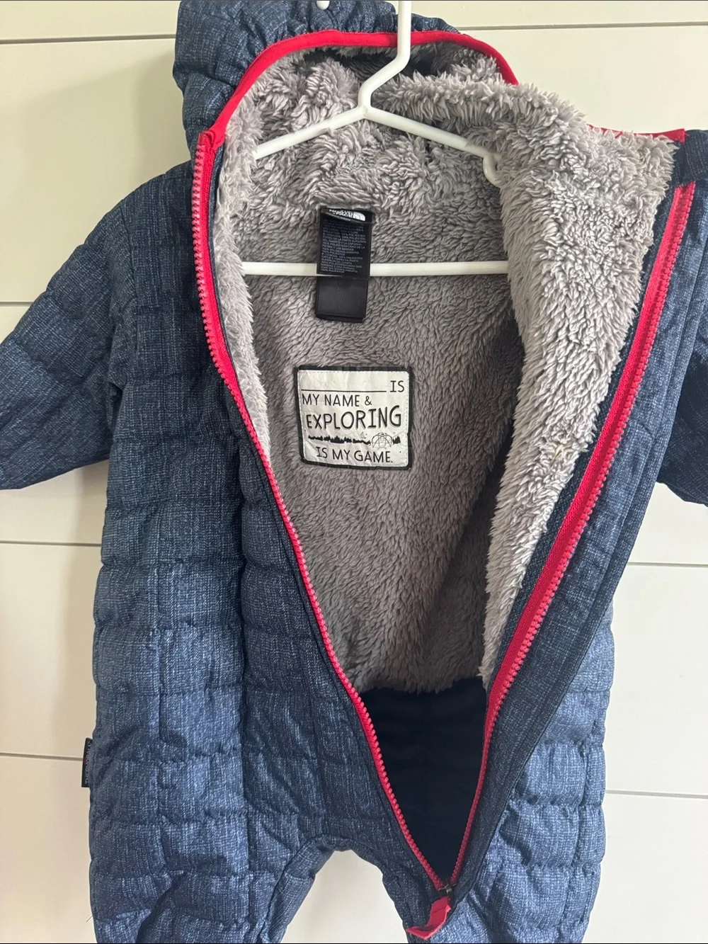 The North Face Navy Quilted One-Piece Footie with Red Trim